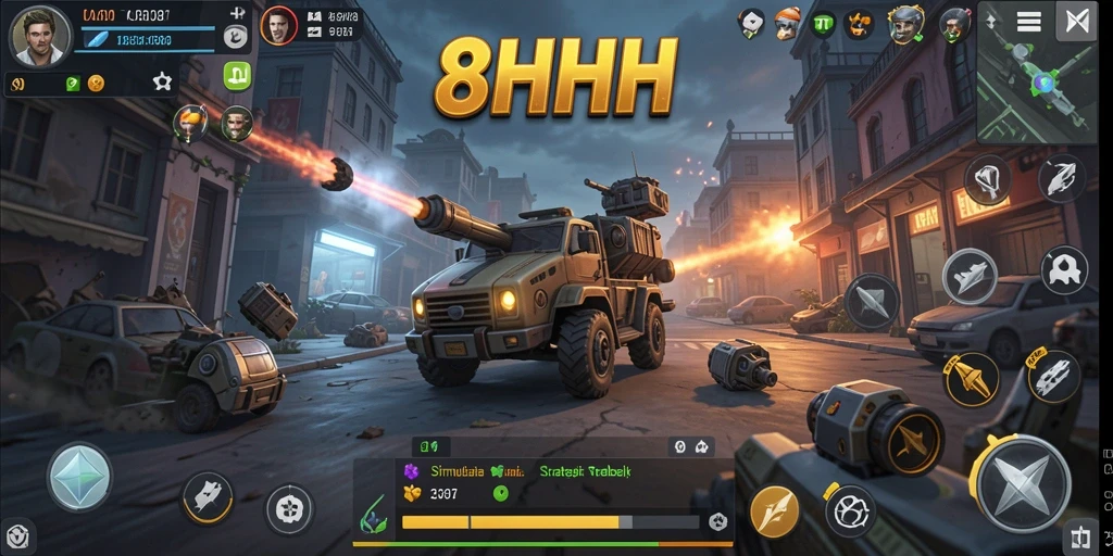 Tangkapan layar gameplay 8HHH yang menampilkan aksi strategis dan grafis yang memukau.