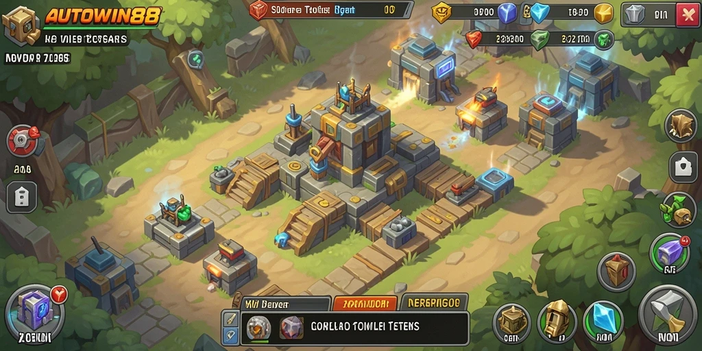 Tampilan gameplay AUTOWIN88 dengan menara pertahanan yang strategis.