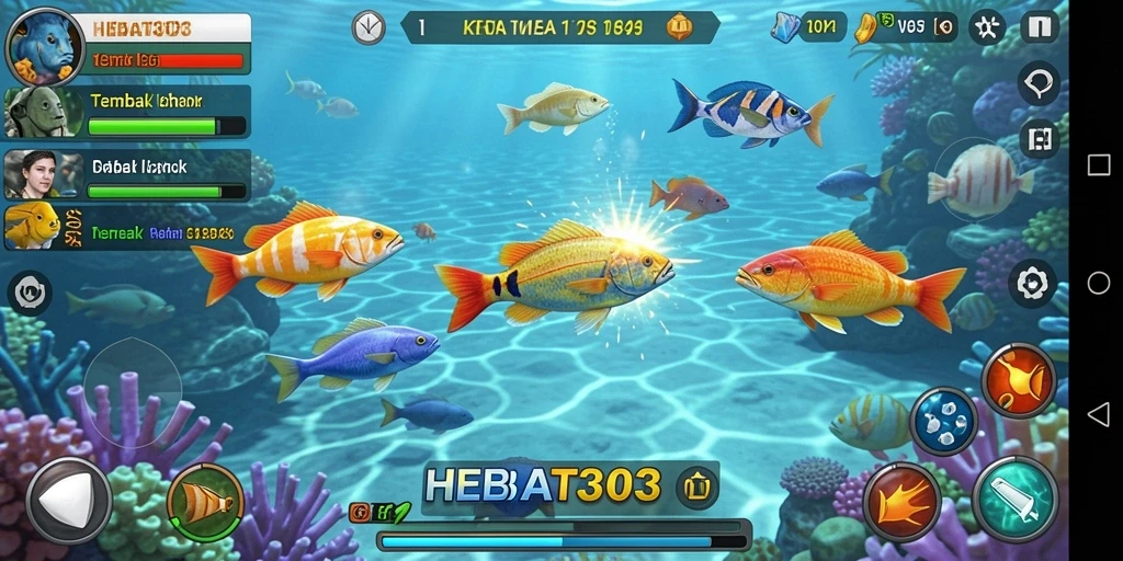 Tampilan gameplay HEBAT303 yang seru dengan banyak ikan berwarna-warni.