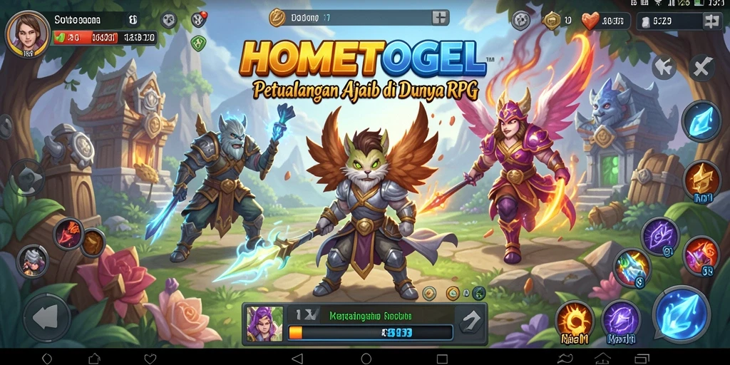 Screenshot gameplay RPG HOMETOGEL yang menampilkan karakter dalam petualangan.