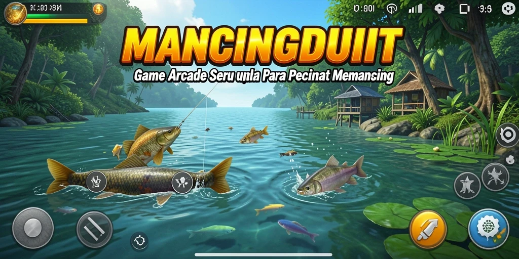 Tampilan gameplay seru dari MANCINGDUIT dengan aksi memancing.