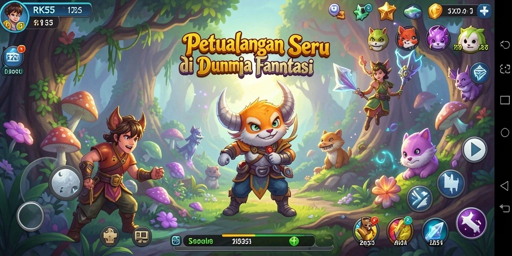 Gameplay seru di dunia fantasi RK55 dengan berbagai tantangan.